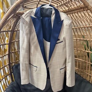 Men's Cream and Blue Plaid Blazer